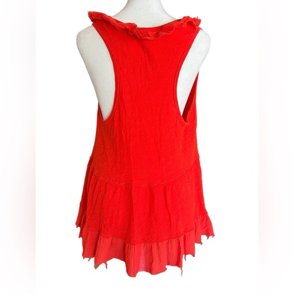 FREE PEOPLE “Out And About” Linen-Blend Ruffle Tiered Deep V-Neck Tank Top Red S - Picture 5 of 10